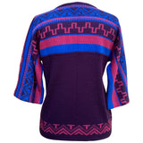Pull en tricot de style nordique en acrylique violet, rose et bleu des années 1970