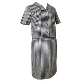 Mod vintage 1960s black and white dogtooth check short sleeved skirt suit