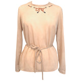 Beige poly vintage 1970s trompe l'oeil belted top