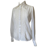 Lace trim pale cream vintage 1970s wing collar blouse