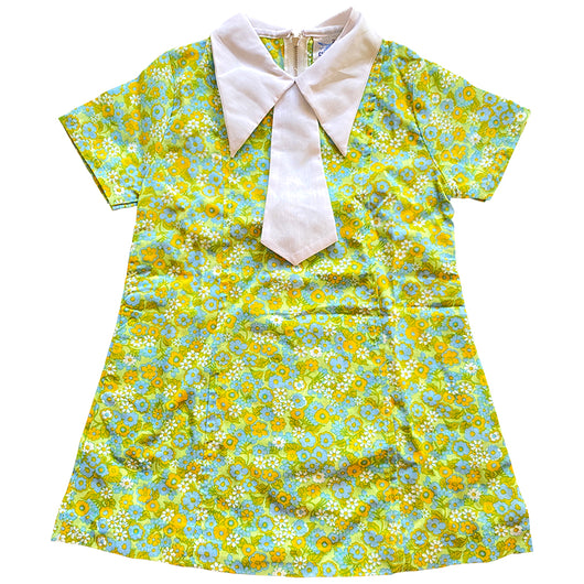 Flower power girls vintage unworn 1960s mod dress with tie green