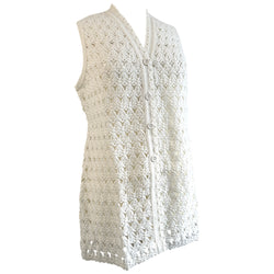 St Michael white acrylic knit classic 1960s crochet waistcoat