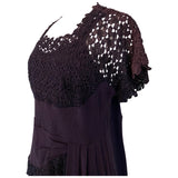Late 1940s navy blue crepe and swiss lace vintage cocktail dress