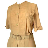 Mustard rayon belted vintage 1940s day dress