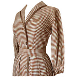 Petite fit blush beige and white dogtooth check vintage 1950s belted day dress