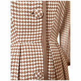Petite fit blush beige and white dogtooth check vintage 1950s belted day dress