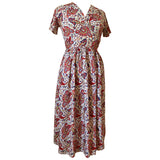 Paisley cotton red and white vintage 1940s printed day dress