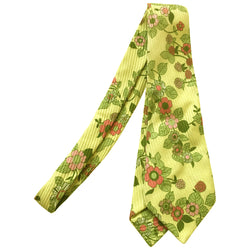 Pale yellow ribbed cotton 1960s vintage pink floral tie - Vintage Clothing, Vintage Stock, Vintage Dresses, Vintage Shoes UK