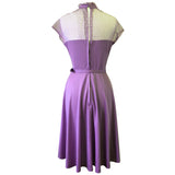 Lilac 1970s belted dotty lace trim vintage dress