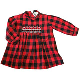 Robe à panneaux smockés pour bébés filles à carreaux rouges et noirs des années 1960