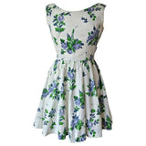 Rose print 1950s teen girls cotton barkcloth summer dress - Vintage Clothing, Vintage Stock, Vintage Dresses, Vintage Shoes UK